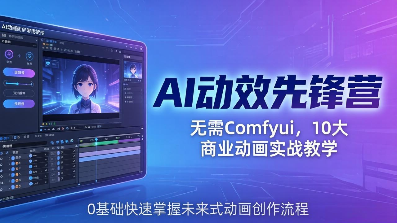 AI 动效先锋营：无需Comfyui，10大商业动画实战教学，0基础快速掌握未来式动画创作流程-财阁
