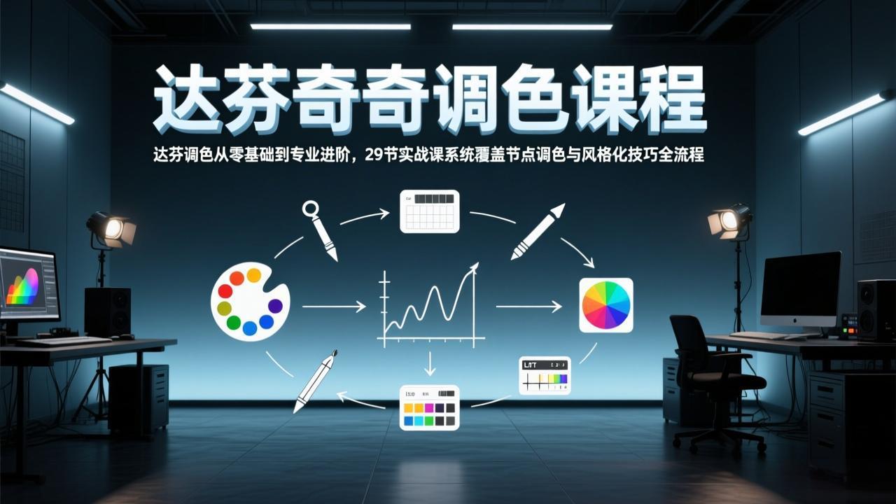 达芬奇调色从零基础到专业进阶，29节实战课系统覆盖节点调色与风格化技巧全流程-财阁