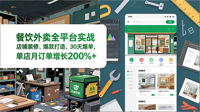 餐饮外卖全平台实战，店铺装修、爆款打造、30天爆单，手把手教学，单店月订单增长200%+-财阁