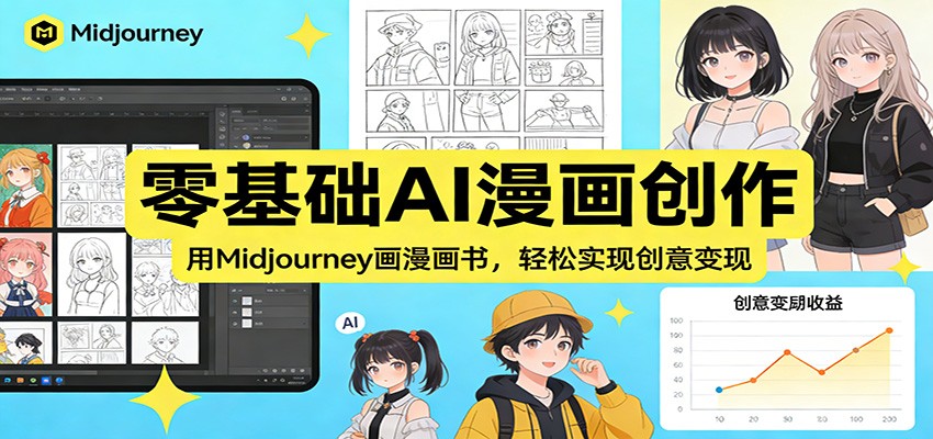 零基础AI漫画创作：用Midjourney画漫画书，轻松实现创意变现-财阁