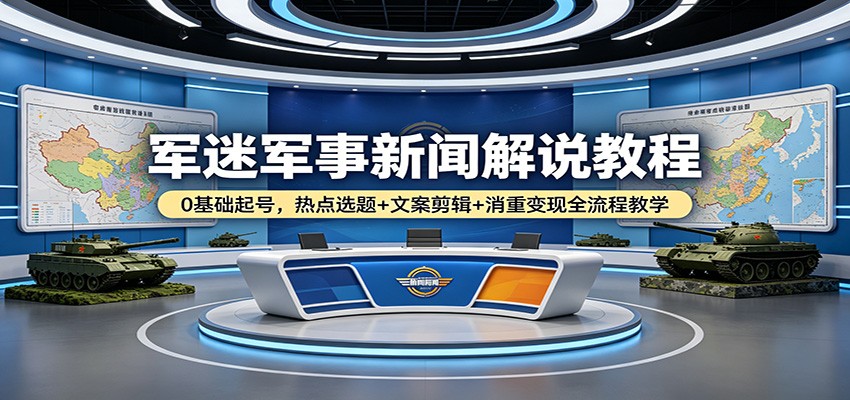 军迷军事新闻解说教程：0基础起号，热点选题+文案剪辑+消重变现全流程教学-财阁