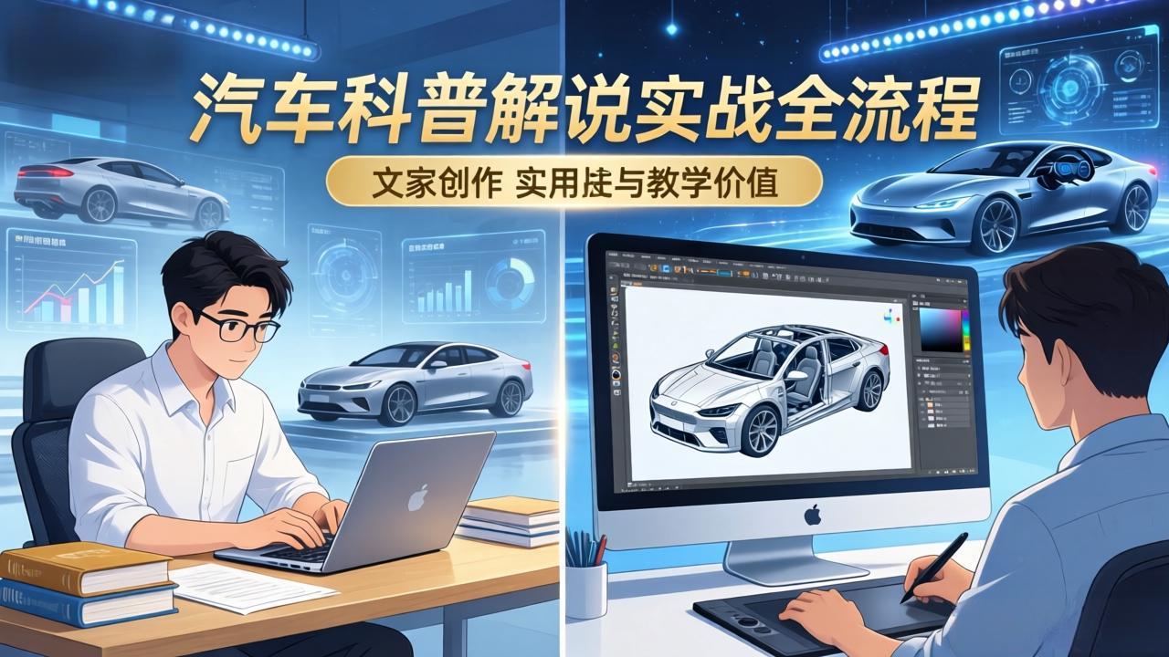 抖音汽车科普解说实战：文案+动画+画面处理+去水印全流程，打造专业汽车科普视频-财阁