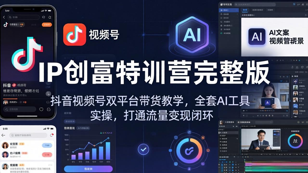 IP创富特训营完整版：抖音视频号双平台带货教学，全套AI工具实操，打通流量变现闭环-财阁