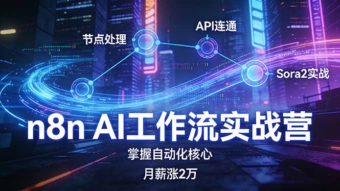 n8n AI工作流实战营，节点处理+API连通+Sora2实战，掌握自动化核心月薪涨2万-财阁