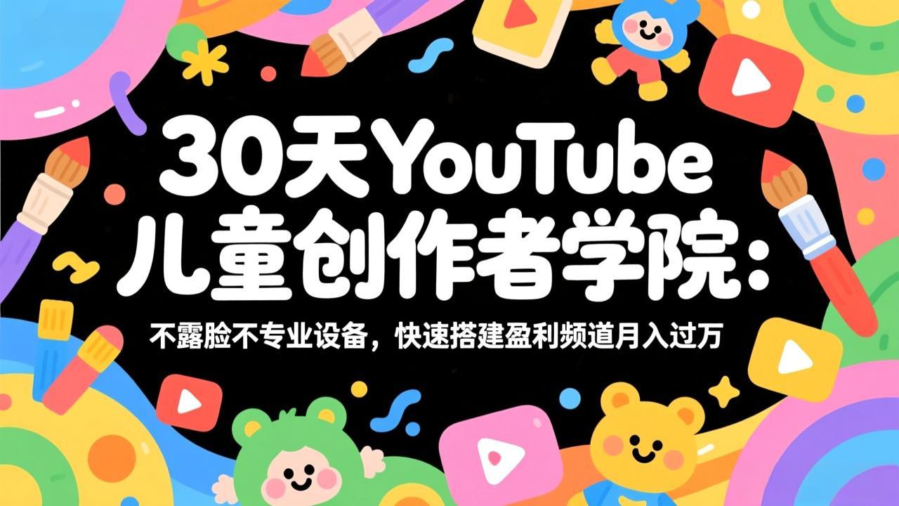 30天YouTube儿童创作者学院：不露脸不专业设备，快速搭建盈利频道月入过万-财阁