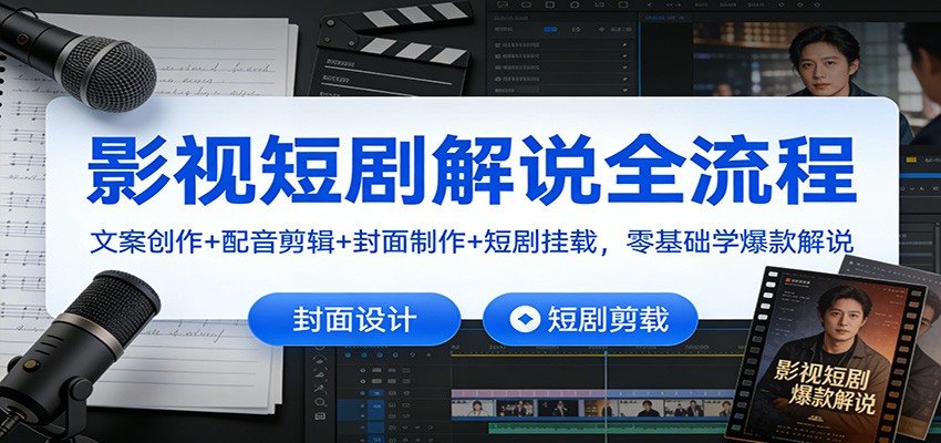 影视短剧解说全流程：文案创作+配音剪辑+封面制作+短剧挂载，零基础学爆款解说-财阁