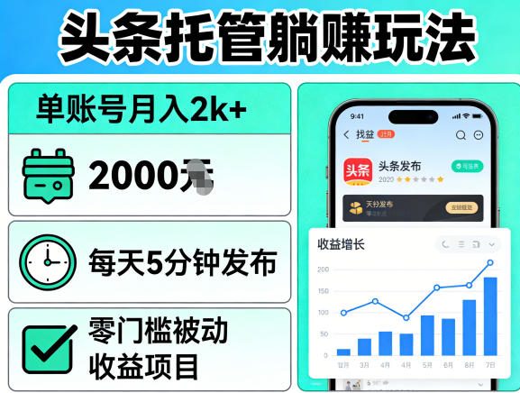 头条托管躺賺玩法，单账号月入2k+，每天5分钟发布即可，零门槛被动收益项目【揭秘】-财阁