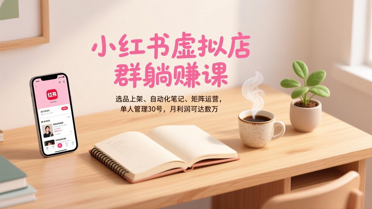 小红书虚拟店群躺赚课，选品上架、自动化笔记、矩阵运营，单人管理30号，月利润可达数万-财阁