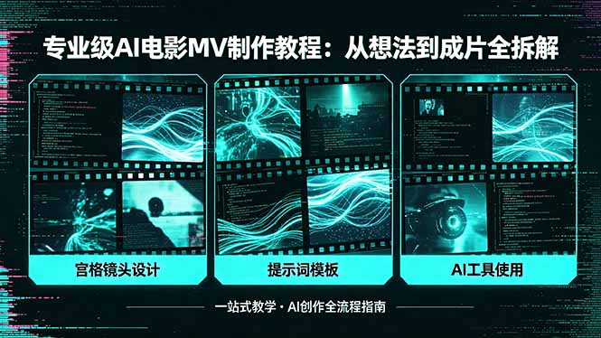 专业级AI电影MV制作教程，从想法到成片全拆解，宫格镜头+提示词模板+AI工具一站式教学-财阁