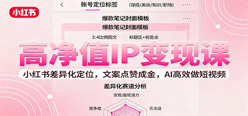 高净值IP变现课：小红书差异化定位，文案点赞成金， AI高效做短视频-财阁