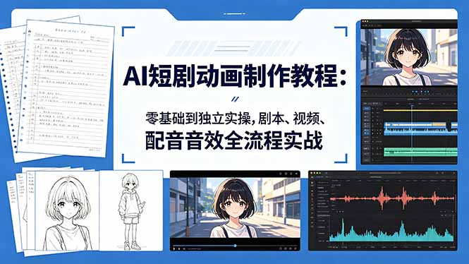 AI短剧动画制作教程：零基础到独立实操，剧本、视频、配音音效全流程实战-财阁