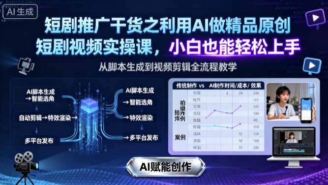 短剧推广干货之利用AI做精品原创短剧视频实操课，小白也能轻松上手-财阁