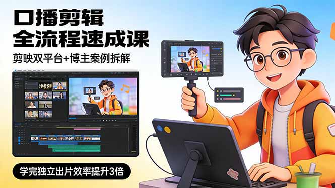 口播剪辑全流程速成课，剪映双平台+博主案例拆解，学完独立出片效率提升3倍-财阁