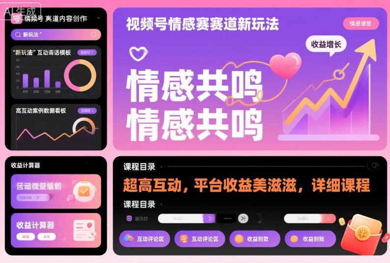 视频号情感赛道新玩法，超高互动，平台收益美滋滋，详细课程-财阁