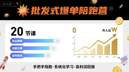批发式爆单陪跑营，20节课带你实现批发式爆单，带你经松月入过W-财阁