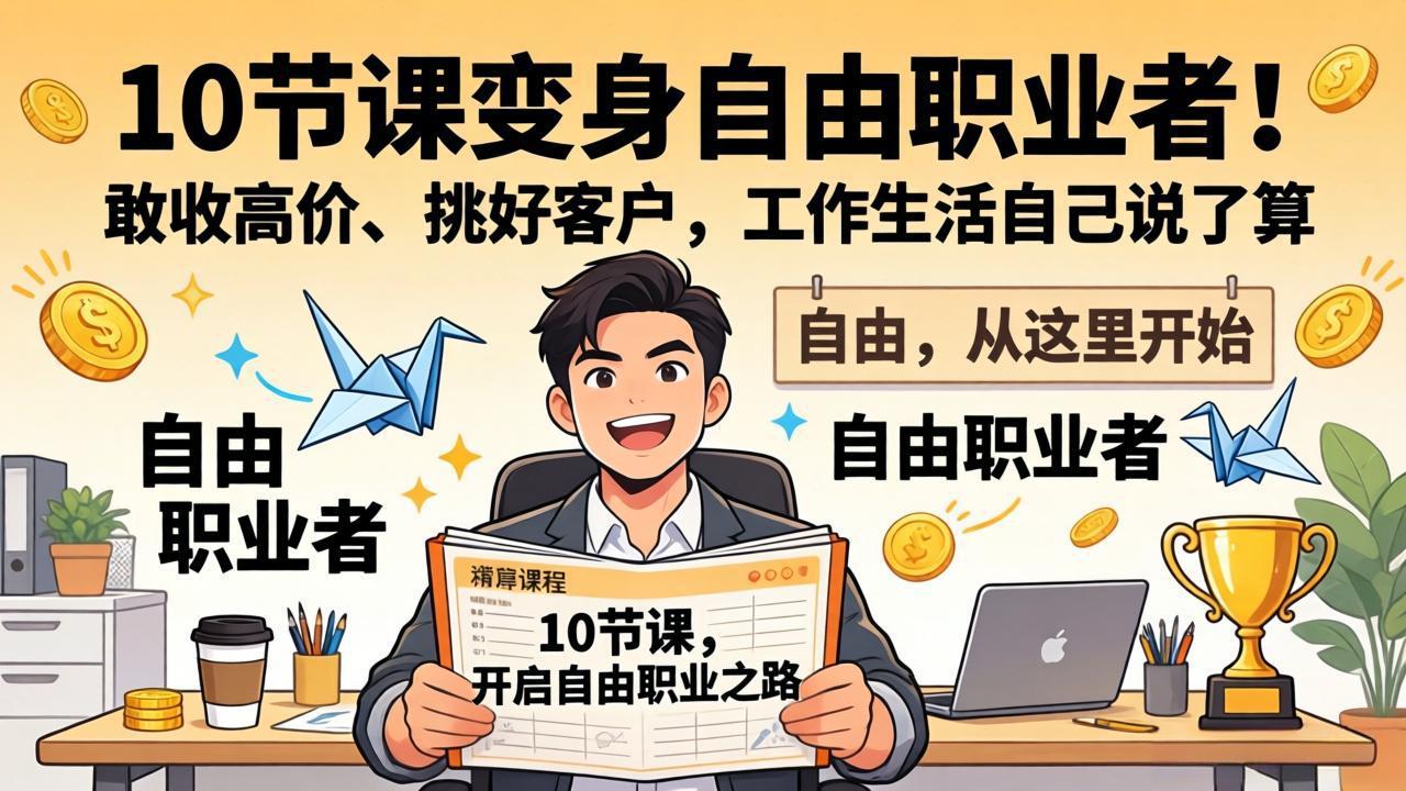 10 节课变身自由职业者！敢收高价、挑好客户，工作生活自己说了算-财阁