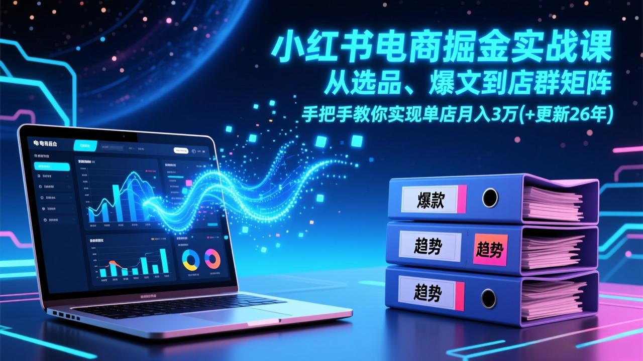 小红书电商掘金实战课，从选品、爆文到店群矩阵，手把手教你实现单店月入3万+(更新26年-财阁