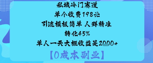 私域冷门赛道:单个收费198米引流模板简单人群精准转化45%单人一天大概收益是1k+-财阁