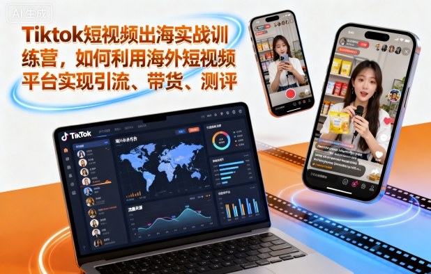 Tiktok短视频出海实战训练营，如何利用海外短视频平台实现引流、带货、测评-财阁