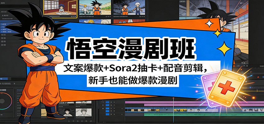 悟空漫剧班：文案爆款+Sora2抽卡+配音剪辑，新手也能做爆款漫剧-财阁