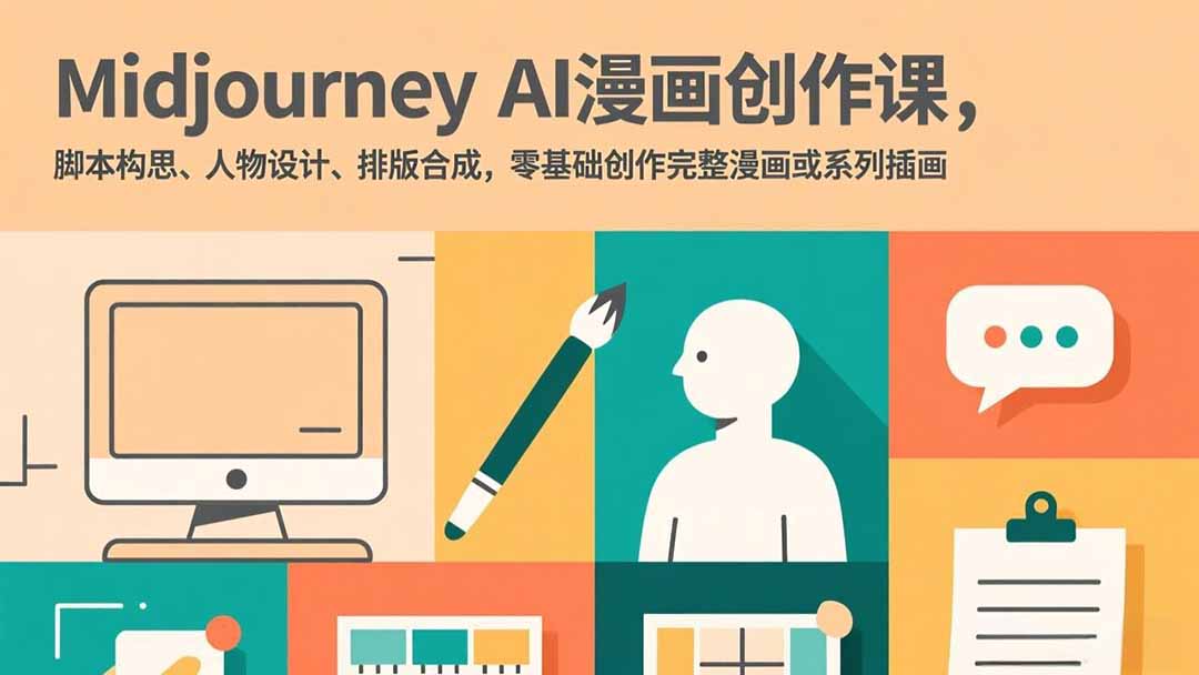 Midjourney AI漫画创作课，脚本构思、人物设计、排版合成，零基础创作完整漫画或系列插画-财阁