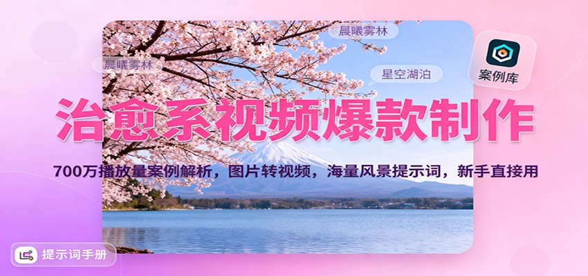 治愈系视频爆款制作，700万播放量案例解析，图片转视频，海量风景提示词，新手直接用-财阁