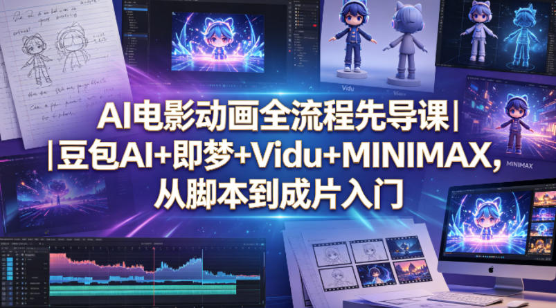 AI电影动画全流程先导课｜豆包AI+即梦+Vidu+MINIMAX，从脚本到成片入门-财阁