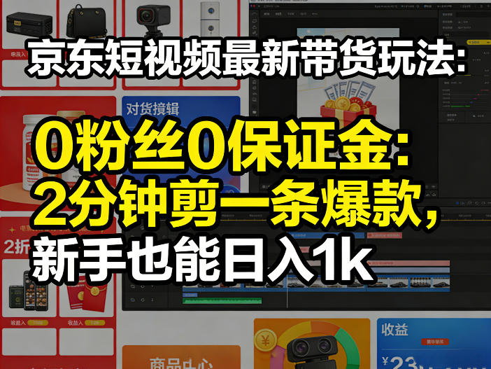 京东短视频最新带货玩法，0粉丝0保证金，2分钟剪一条爆款，新手也能日入1k+【揭秘】-财阁
