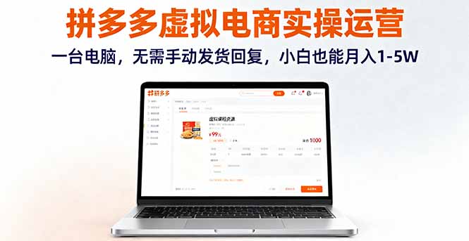 拼多多虚拟电商实操运营，一台电脑，无需手动发货回复，小白也能月入1-5W-财阁