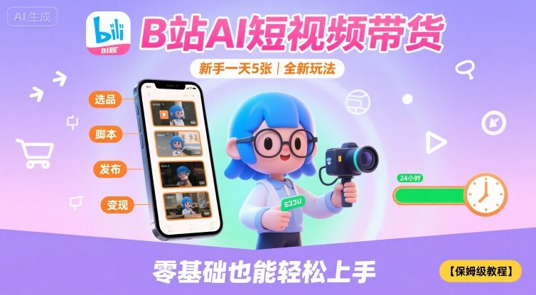 B站AI短视频带货，新手一天5张，全新玩法【保姆级教程】-财阁