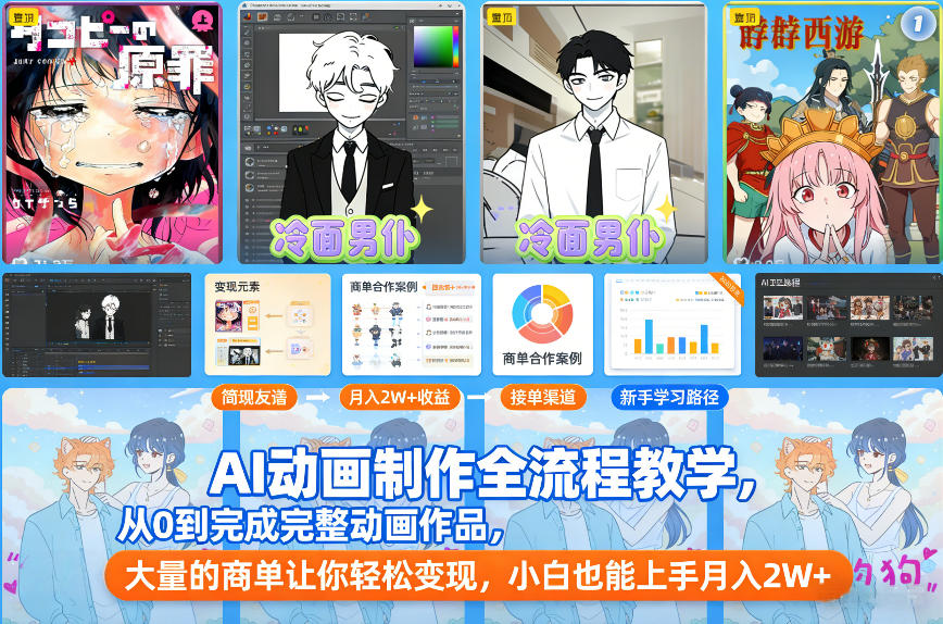 AI动画制作全流程教学，从0到完成完整动画作品，大量的商单让你轻松变现，小白也能上手月入2W+-财阁