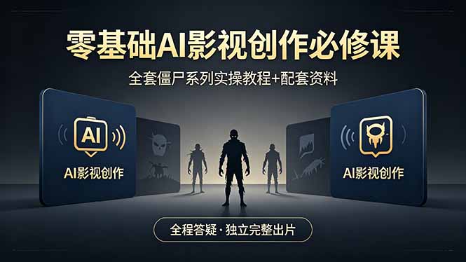 零基础AI影视创作必修课，全套僵尸系列实操教程加配套资料，全程答疑带你独立完整出片-财阁