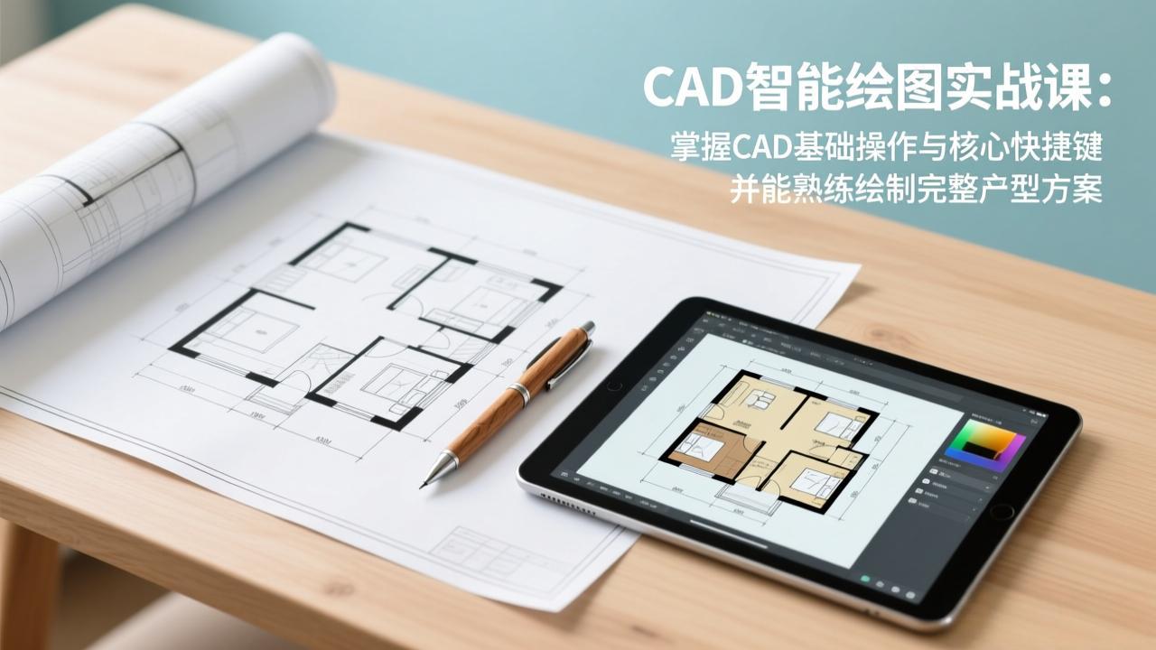 CAD智能绘图实战课：掌握CAD基础操作与核心快捷键，并能熟练绘制完整户型方案-财阁