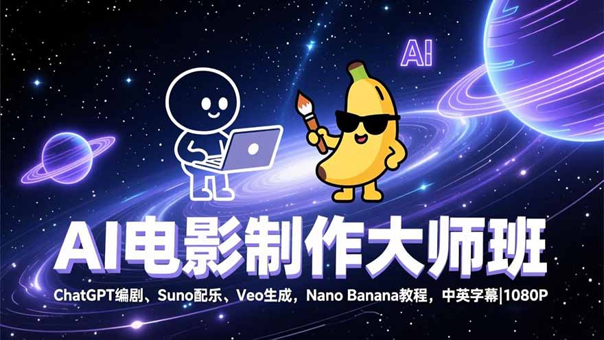 AI电影制作大师班：ChatGPT编剧、Suno配乐、Veo生成，Nano Banana教程，中英字幕|1080P-财阁
