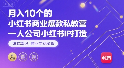 月入10个的小红书商业爆款私教营，一人公司小红书IP打造，爆款笔记，商业变现秘籍-财阁