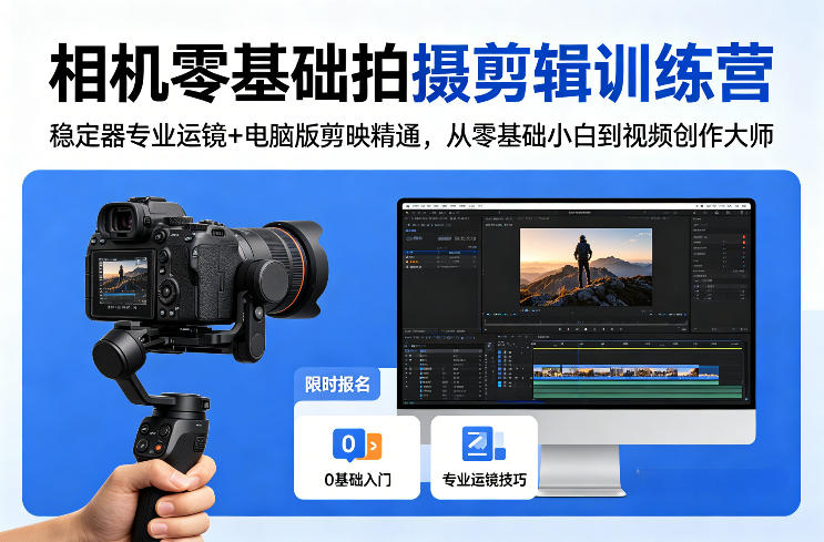 相机零基础拍摄剪辑训练营:稳定器专业运镜+电脑版剪映精通,从零基础小白到视频创作大师