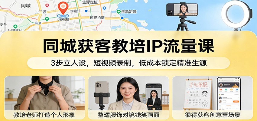 同城获客教培IP流量课：3步立人设，短视频录制，低成本锁定精准生源-财阁