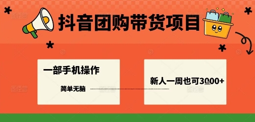 抖音团购带货项目，一部手机简单操作，一周3k+-财阁