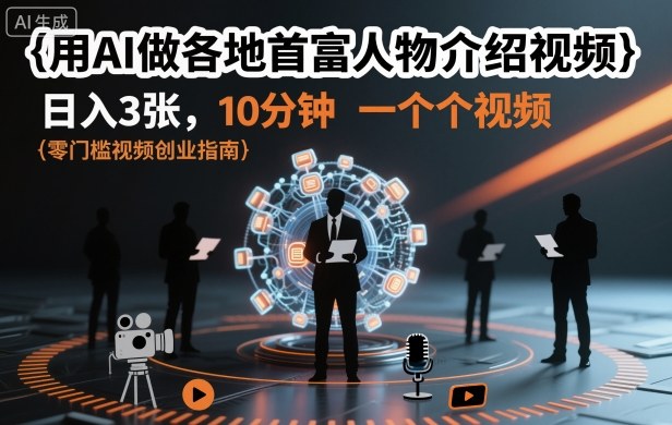 用AI做各地首富人物介绍视频，日入3张，10分钟一个视频-财阁