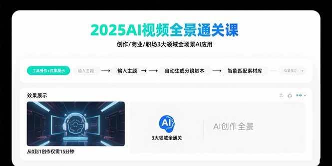 （15762期）2025AI视频全景通关课：涵盖创作/商业/职场3大领域 掌握AI全场景应用-财阁