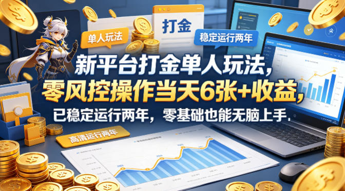 新平台打金单人玩法，零风控操作当天6张+收益，已稳定运行两年，零基础也能无脑上手【揭秘】-财阁