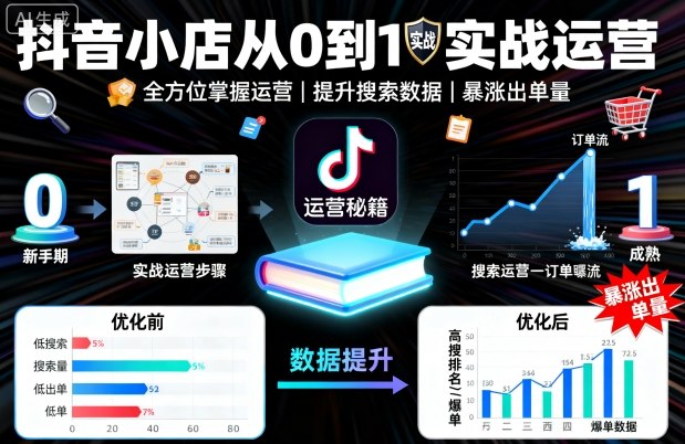 抖音小店从0到1实战运营，帮你全方位掌握小店运营，提升搜索数据与出单量-财阁
