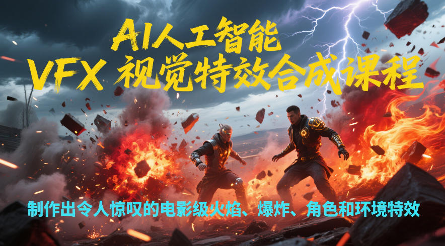 AI人工智能VFX视觉特效合成课程，制作出令人惊叹的电影级火焰、爆炸、角色和环境特效-财阁