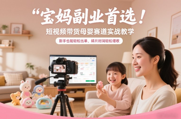 宝妈副业首选!短视频带货母婴赛道实战教学,新手也能轻松出单,碎片时间轻松增收-财阁