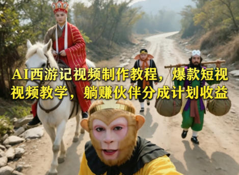 AI西游记视频制作教程，爆款短视频教学，躺賺伙伴分成计划收益-财阁