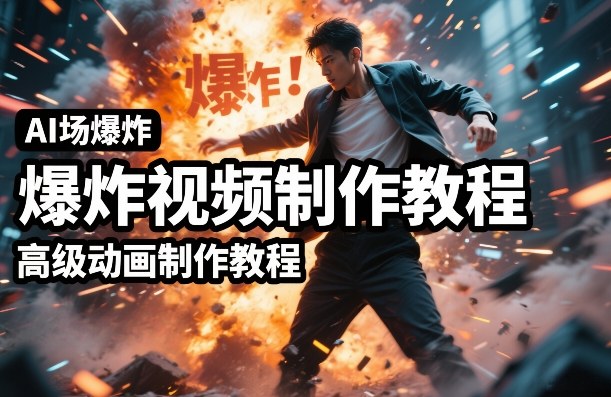 AI场景爆炸视频制作教程，利用人物实拍视频制作出高级的动画特效-财阁