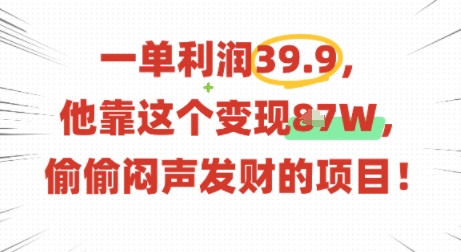 一单利润39.9，有人靠这个变现几十个，偷偷闷声发财的项目-财阁