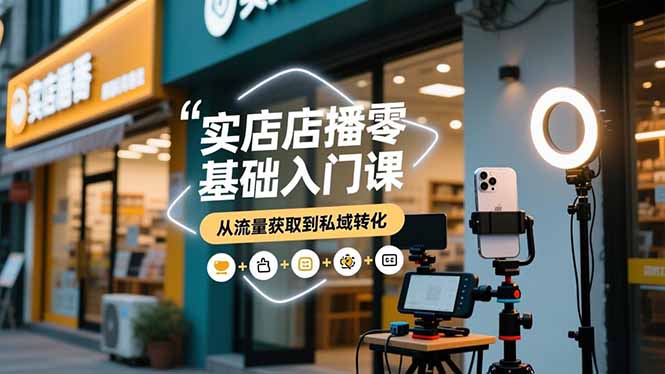 实体店播零基础入门课，实体店+短视频+直播+微信生态+私域社群，从流量获取到私域转化-财阁