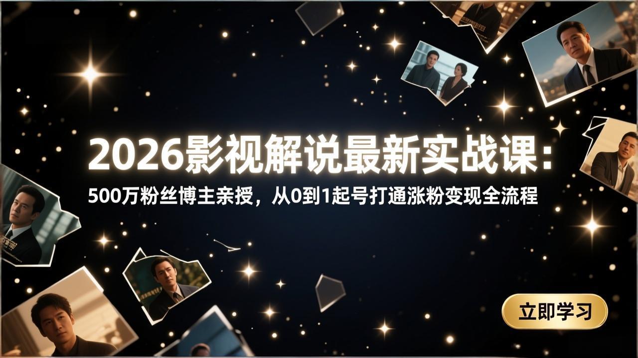 2026影视解说最新实战课：500万粉丝博主亲授，从0到1起号打通涨粉变现全流程-财阁