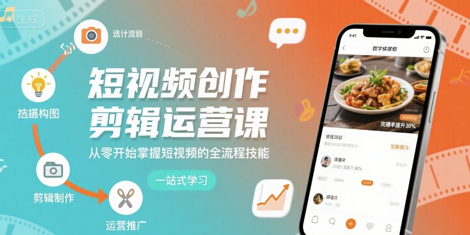 短视频创作剪辑运营课，从零开始掌握短视频的全流程技能-财阁